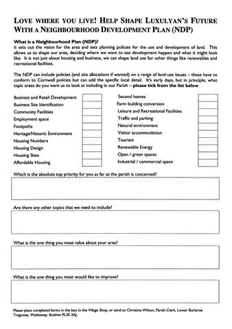 Love where you live questionnaire